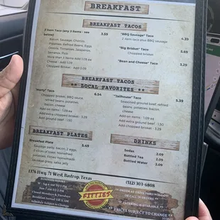 Breakfast menu