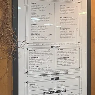 Menu and the special was sloppy joes.