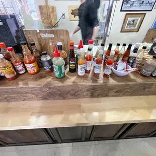 a variety of hot sauces