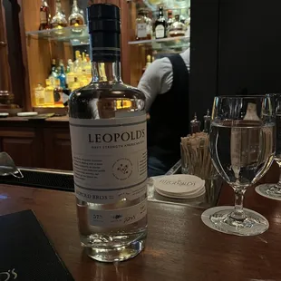 a bottle of liquor on a bar