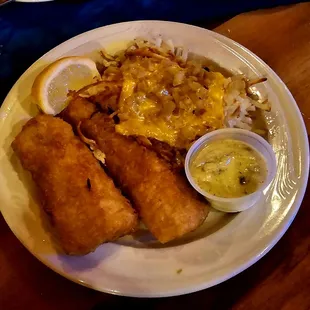 Fish  fry with hash brown potatoes on Friday.