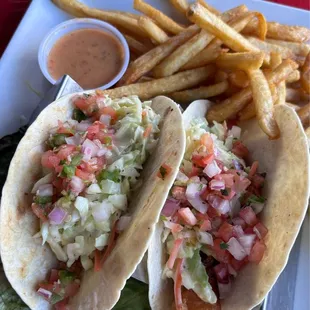 Fish tacos, great flavor, absolutely loved the chilli lime sauce