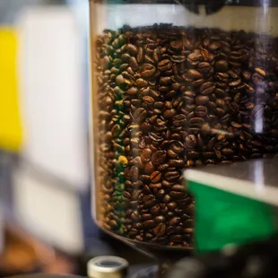 coffee beans in a grinder