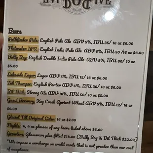 Beer menu