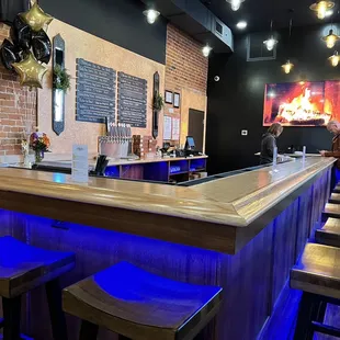 a bar with blue lights