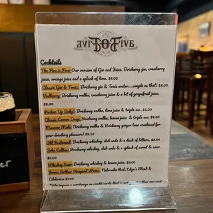 Cocktail menu