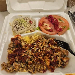 Chicken shawarma filled with crumbly bits of chicken and not juicy chunks of meat.