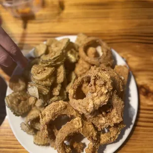 a plate of fried onion rings
