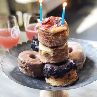I decided to use the famous 100 layer donuts  to create a birthday cake for my husband and he loved it!