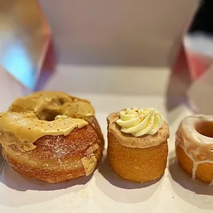 Left to right: Maple Glaze, Mini Cinnamon Cream Cheese, Mjni Purist.