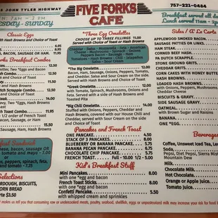 Menu as of 7/22/2022