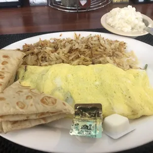 Greek omelette and real grits.