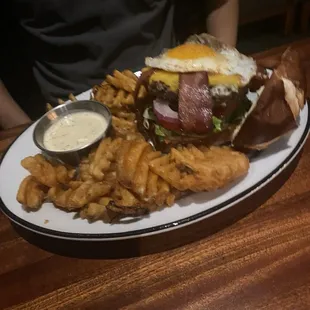 Bacon egg burger with waffle