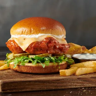 a chicken sandwich and fries