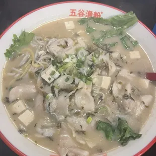 Five Grains Noodle Soup with Fish Fillet Pieces (steaming soup made picture a little blurry)
