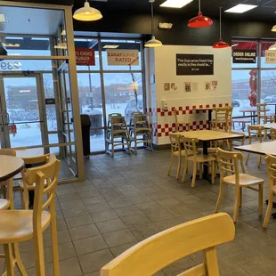 Inside empty on a snowy day