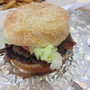 a hamburger and french fries