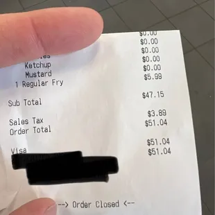 Price paid for 4 burgers and 1 fry.