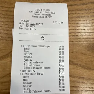 a receipt for a restaurant