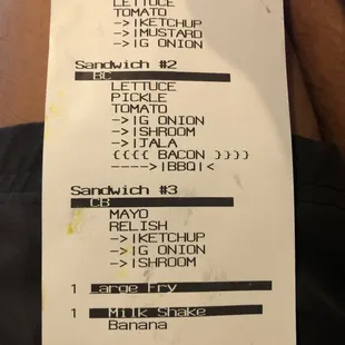 a receipt for a restaurant