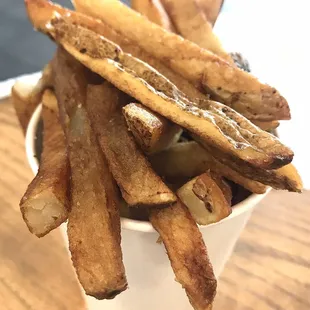 Fries, sliced to perfection and good, better dipped into my shake. Anyone else do this? It&apos;s the perfect combination of savory and sweet!