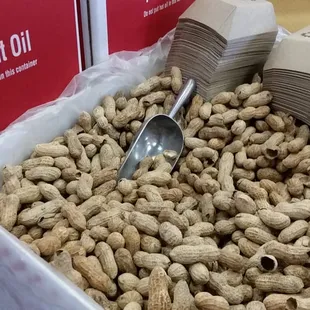 a pile of peanuts and a scoop