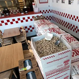 a table of peanuts in a restaurant