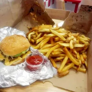 Veggie burger with cheese and large fries