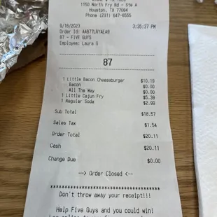 Receipt with breakdown