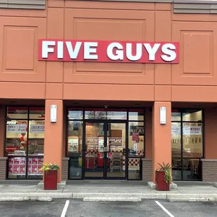 Exterior photograph of the Five Guys restaurant at 755 NW Gilman Boulevard in Issaquah, Washington.