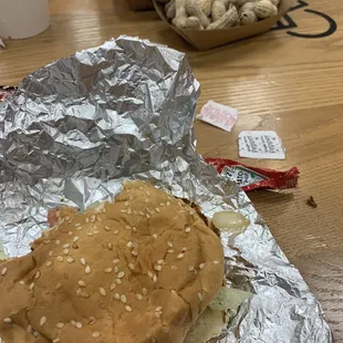Burger and peanuts