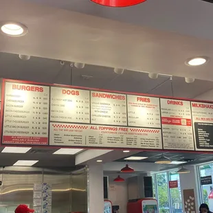 the menu of a fast food restaurant