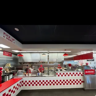 a restaurant with a checkered counter