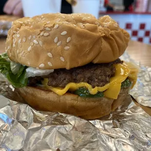 Single Cheeseburger with grilled jalapenos