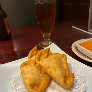 Crab Rangoon with cold Abita Beer!