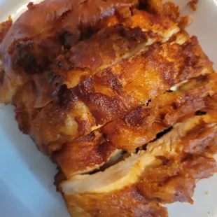 Dry warm refried chicken.