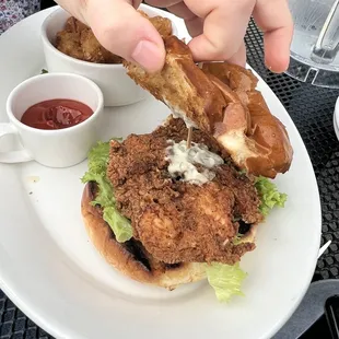 The fried chicken sandwich- so bad! So dry, just a slab of chicken with one piece of lettuce and a squirt of sauce