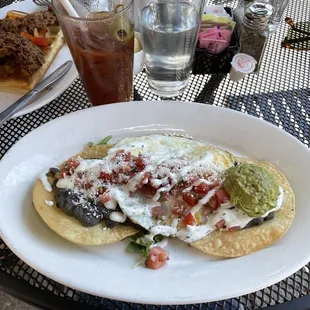 Huevos rancheros and Bloody Mary.