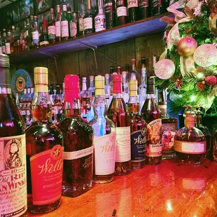 bottles of wine on a bar