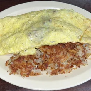 Meat Lovers Omelette with Hash Browns