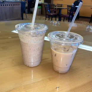 two cups of coffee on a table