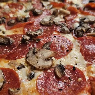 pepperoni, mushrooms, and cheese