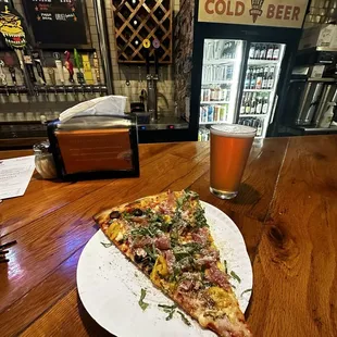 Veggie single slice w/ prosciutto &amp; Basil added &amp;&amp; a Living Waters Highclere Gose sour sipper