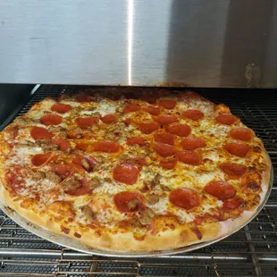 a pizza in the oven