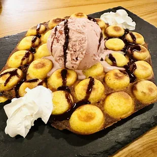 Bubble Waffle with ice cream dessert