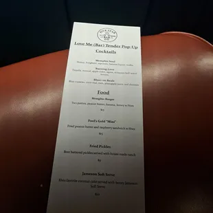 Menu with Elvis food in mind