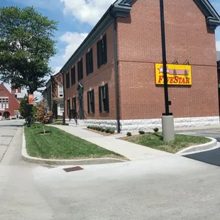 a brick building on a corner