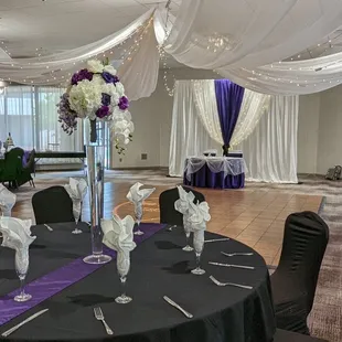 Doubletree Hilton Colorado Springs Purple and white Wedding Decor