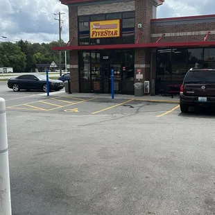 a car parked in front of the store