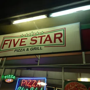 a sign for five star pizza and grill